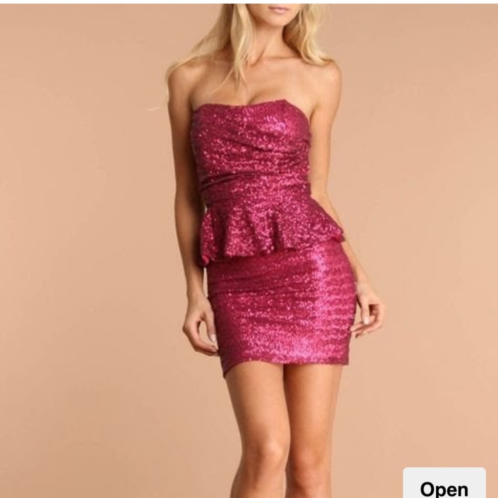 PINK SEQUIN PEPLUM PROM DRESS PINK SPARKLE MINI